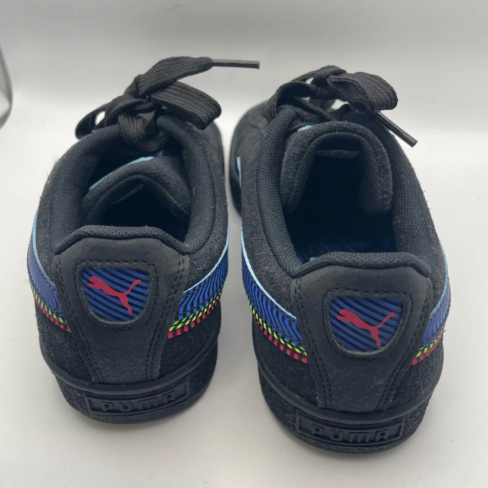 Puma Suede Sneakers Kids 5.5C‎ Black Blue Multi Graphic 385309-01